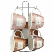 Juego de Tazas de Café DKD Home Decor Blanco Marrón Rosa Metal Porcelana 210 ml