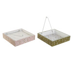Servilletero DKD Home Decor Verde Mostaza Marrón oscuro Metal Aluminio Madera MDF 18 x 18 x 4 cm (4 Unidades)