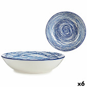 Plato Hondo Rayas Porcelana Azul Blanco 6 Unidades (20 x 4,7 x 20 cm)