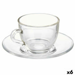 Taza con Plato Vivalto S12212/BHA Transparente Vidrio 85 ml (6 Unidades)