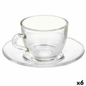 Taza con Plato Vivalto S12212/BHA Transparente Vidrio 85 ml (6 Unidades)